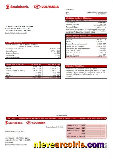 Colombia Scotiabank Colpatria bank mortgage statement